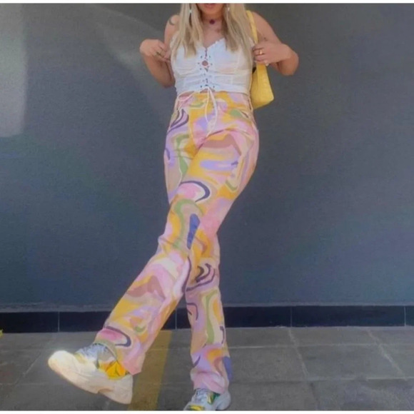 Zara Womens Mid Rise Straight Leg Marble Jeans Multicolor Size 2 - Picture 2 of 16